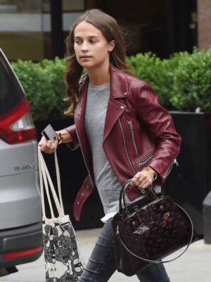 Alicia Vikander Burgundy Jacket