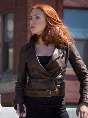 Captain America The Winter Soldier Scarlett Johansson Brown Jacket