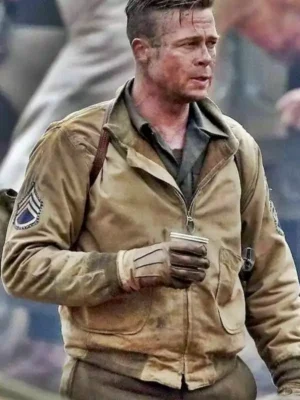 Fury Brad Pitt Green Bomber Jacket