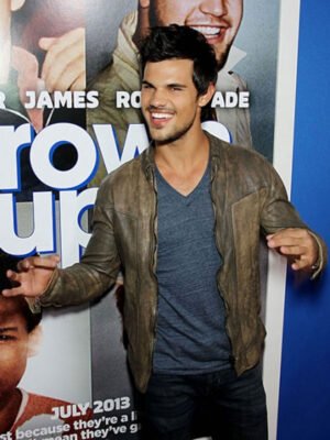Grown Ups 2 Premiere Taylor Lautner Brown Jacket