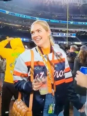 Houston Astros Kate Upton White Orange Blue Jacket