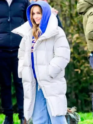 Office Romance Jennifer Lopez White Puffer Coat