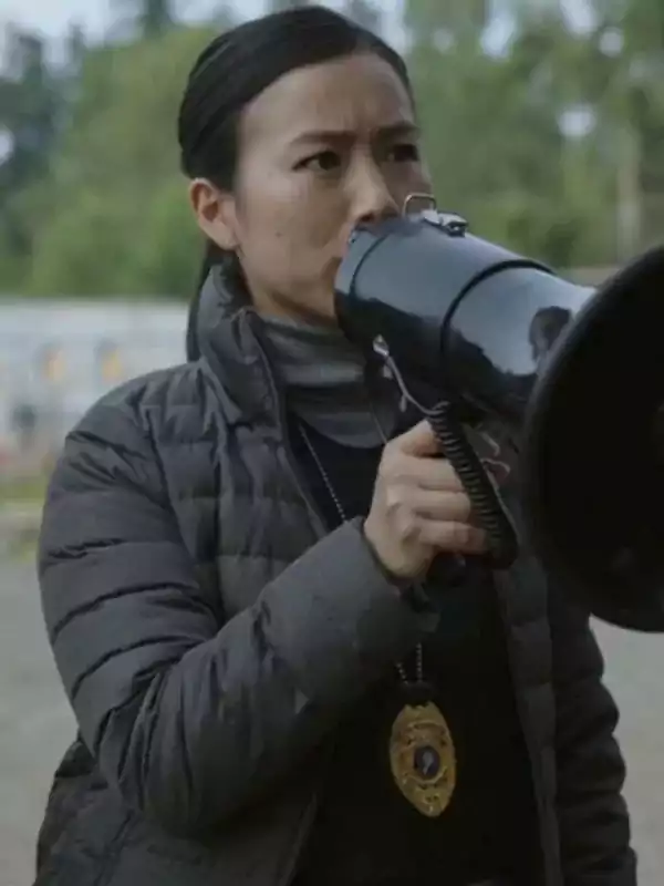 Peacemaker Annie Chang Grey Puffer Coat - Image 3